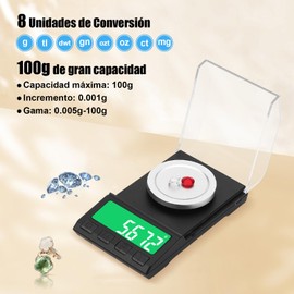 Diyfie Recargable Báscula de Miligramos 100g/0.001g, Balanza Bolsillo Pequeña Alta Precisión, LCD Retroiluminada, Función Tara, Calibración, Mini Portátil para Medicina, Laboratorio, Oro, Joyería