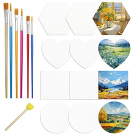 12 PCS Magnetic Art Canvas Panels, Magnetic Small Canvases for Painting with 6 Paintbrush 1 Sponge Bar, Multiple Shapes Canvas Boards for Acrylic Watercolor Oil Painting, Fridge Decorative Magnets