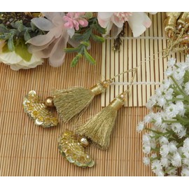 Feathers Creation Ltd Sew on Tassels Garland for Curtain Edge Blouse Latkan Wedding Dress Tassel Sold per Pair 3.5 Inch Long (Gold)
