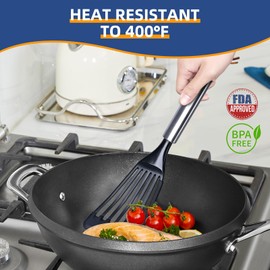 KSENDALO Flexible Slotted Spatula Turner Flipper Set - Silicone Coated Nylon Blade Fish Spatula, Light Weigthed but Sturdy Kitchen Tool for Nonstick Pan Cooking Eggs, Fish, Pancakes, and Omelettes