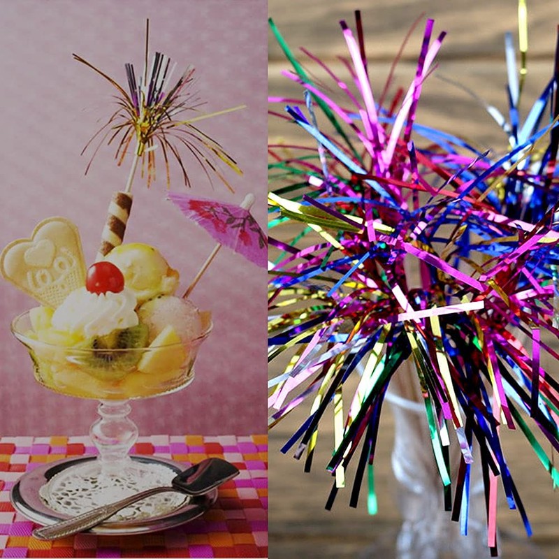50Pcs Palm Tree Picks, 6 Colours Fireworks Cocktail Sticks Foil