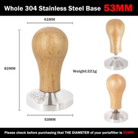 NEOUZA Barista Espresso Maker 53 mm with Wooden Handle and Flat Base 304 Stainless Steel