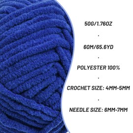 Plush Chenille Chunky Crochet Yarn - Baby Yarn for Crocheting Soft - Velvet Yarns Knitting for Blankets Crafts - Fluffy Amigurumi Yarns 50g / 65.6yd (Sapphire Blue)