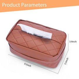 Tecfino Car Tissue Holder, PU Leather Tissue Box Cover Rectangular for Car, Car Tissue Box Holder for Car Backseat, Tissue Holder for Car Organization Accessories, 9.5" x 3.9" x 5.5" (Brown)