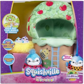 Squishville by Original Squishmallows Deluxe Tiptop Treehouse Playscene - Includes 2-Inch Babs The Blue Jay Plush, Ladybug Dress, Bird’s Nest & Treehouse Playscene - Toys for Kids, SQM0209