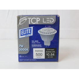 TCP LED712VMR16V30KFL MR16 LED Lamp 7 Watt 2-Pin GU5.3 Base 500 Lumens 82 CRI 3000K Halogen White Elite