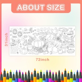 POPOYU Giant Thanksgiving Coloring Poster for Kids,31x72in Thanksgiving Craft Coloring Paper Table Cloth,Colour Your Own Happy Thanksgiving Poster Sheet,Turkey Pumpkin Coloring Poster for Kids Gifts