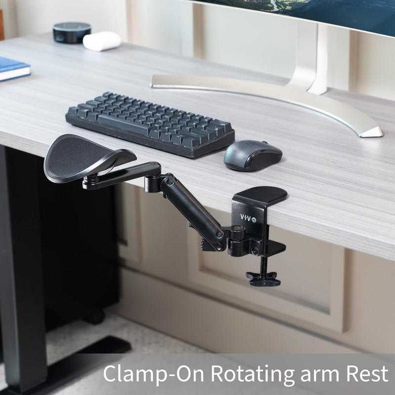 VIVO Universal Clamp-on Adjustable Armrest, Desk Cradle Rotating Elbow Cushion,