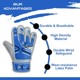 Junior Football Goalkeeper Gloves for Boys, Kids, and Youth Soccer Goalie Gloves with Super Grip Palms and Durable Protection (Sky Blue, 5)