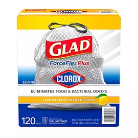 Glad ForceFlex Plus Tall Kitchen Trash Bags With Clorox, Lemon Fresh Bleach Scent (13 gal., 120 ct.)