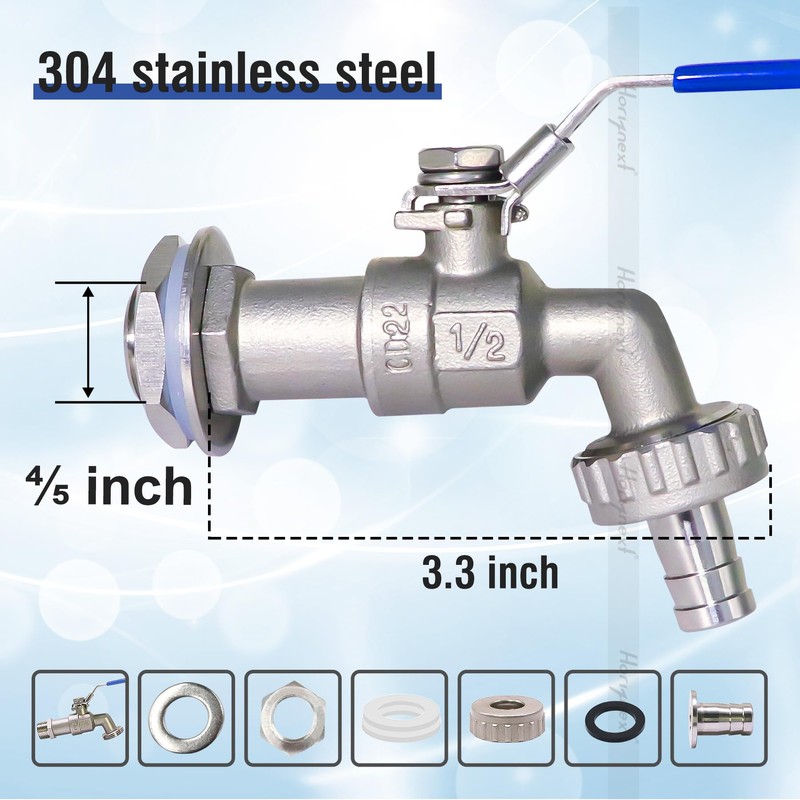 Horiznext 3/4" O.D. thread to 1/2 inch barb O.D. stainless
