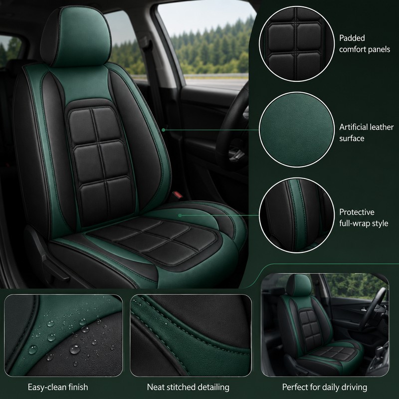 2-Piece Universal Front Car Seat Covers – Full-Cover Artificial Leather