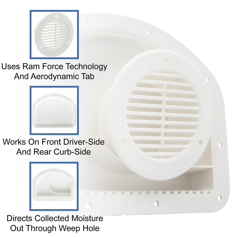 RecPro Trailer Exterior Vent Cowl | Driver's Side Front |