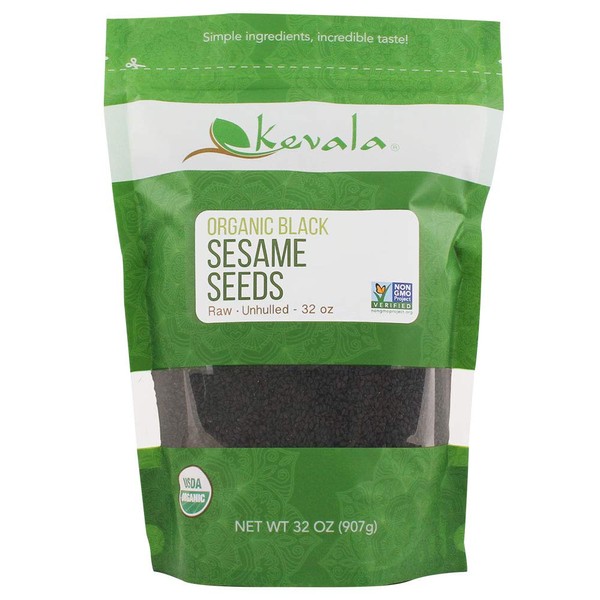 Kevala Organic Black Raw and Unhulled Sesame Seeds, 2 Pound