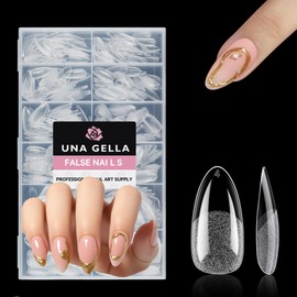 UNA GELLA Medium Almond Nail Tips, 312pcs Almond Gel Nails Tips Shape Pre Etched Full Cover Clear Fake Acrylic Pointed Press On Nails No C Curve for Nail Extension Christmas Art DIY Salon 12 Sizes