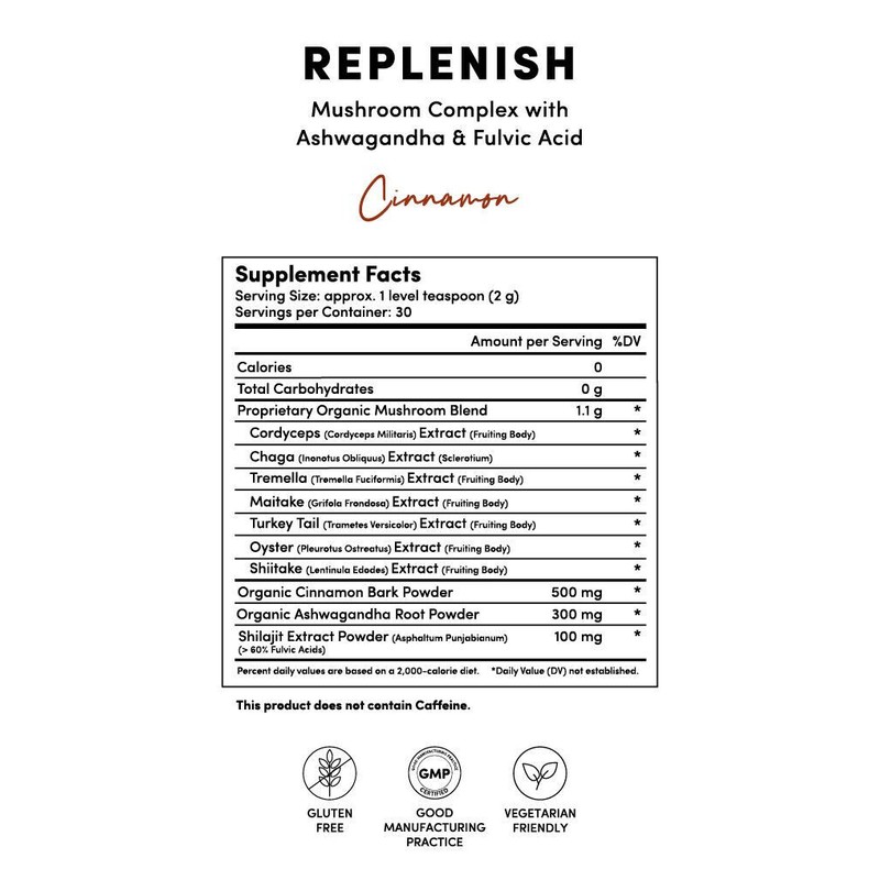 tranont REPLENISH MUSHROOM COMPLEX WITH ASHWAGANDHA AND FULVIC ACID Tranont