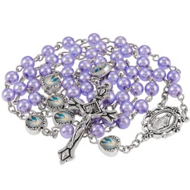 Rosary Beads Catholic, Rosary Necklace with Leather Pouch with Magnetic Top Bag for Men and Women Christian Gifts (Purple)
