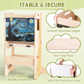 SeLucky 4-in-1 Toddler Kitchen Step Stool, Learning Standing Tower with Chalkboard and Whiteboard, Wooden Kitchen Stool Helper for Kids, 1-3 Year Old Boy Girl Gifts