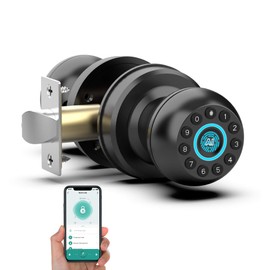 Anweller Smart Door Knob with Lock, Fingerprint Code Keypad Keyless Entry Electronic Digital Biometric Bluetooth App Control Doorknob for Bedroom Interior Apartment Garage - Black