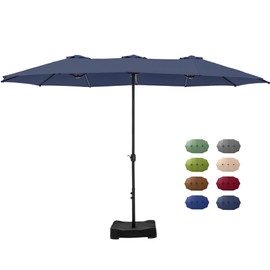 GREEN PARTY 15 ft Large Patio Umbrella with Base Included, Double-Sided Outdoor Table Umbrella with Crank, Rectangle Market Umbrellas for Poolside Garden Backyard, Blue