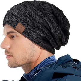HAKUKU Gorra para Frio para Hombre Mujer,Gorros Invierno de Lana de Fino Tejido,Beanie Térmicos Transpirable y Ligero (Negro)