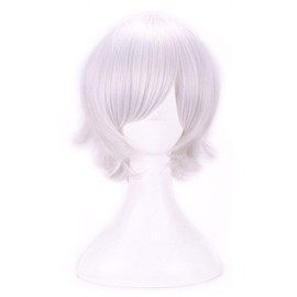 ANESHE Men's Short Straight Layered Hair Anime Cosplay Costume Wig (Silver)
