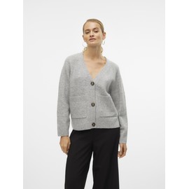 VERO MODA Women's Vmboom LS V-Neck Button Cardigan Ga Noos Cardigan, Light Grey Mix