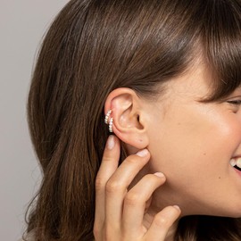 PAVOI 14K Yellow Gold Plated 2.5mm Cubic Zirconia Sparkling Round Huggie Ear Cuff Gold Earrings for Women | Clip On Cartilage