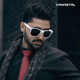 KANASTAL White Sunglasses Black Womens Polarised Square Sunglasses Mens Classic Vintage Driving UV400 Protection - White Frame Black Lens