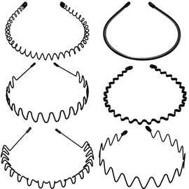 Ram® 6 x Elastic Wavy Spring Hairbands Multi Style Black Non Slip Metal Unisex Sports Women Men Headband Hairband