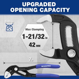 WORKPRO Groove Joint Pliers, 7 Inch Water Pump Pliers, Upgraded 42mm Wide Opening Slip Joint Pliers, V-Jaw Tongue and Groove Pliers, Dual Serrated, Quick Adjusting, for Home and Industrial Repair