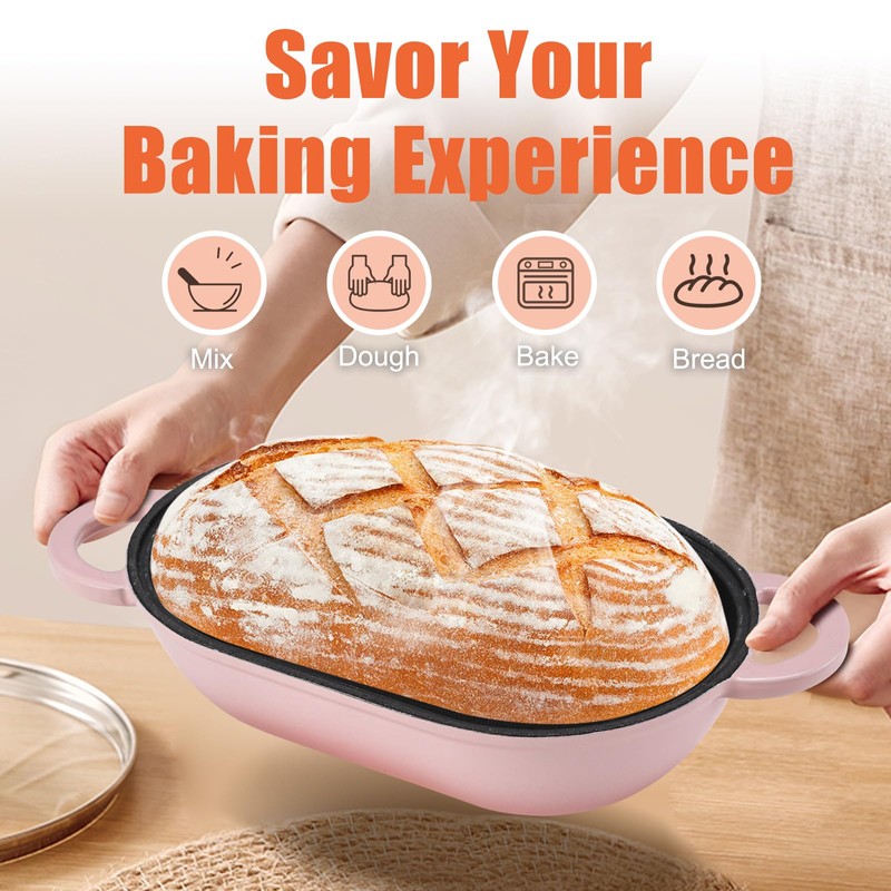 NSIRONS Enameled Cast Iron Sourdough Bread Oven, 5QT Loaf Cast