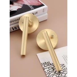 EHOMEWARE 6 Pcs Brass Door Handles for Bedroom Bathroom, Gold Door Knobs Interior in Gold Finish, Privacy Door Knobs Heavy Duty Constructions, Keyless Interior Door Knobs, Modern Door Lever