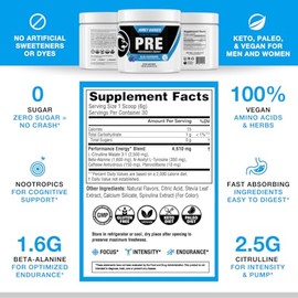 Honey Badger- Polvo Pre Entrenamiento, Preentrenamiento Vegano Keto para Hombres y Mujeres con Vitamina C para Apoyo Inmunológico, Beta               