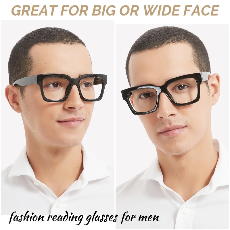OCCI CHIARI Oversized Reading Glasses for Men 2.5 Thick Square