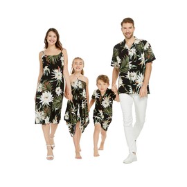 Matchable Family Hawaiian Ruffle Top Jumpsuit Romper, Wispy Cereus Black, Girl, Size 2