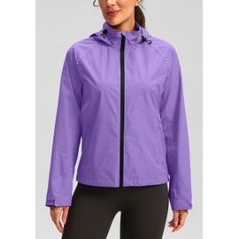Bikewa Women's Cycling Rain Jackets Waterproof Windbreaker Lightweight Running Windproof Reflective Jacket Packable Hooded(Taro Purple,L)