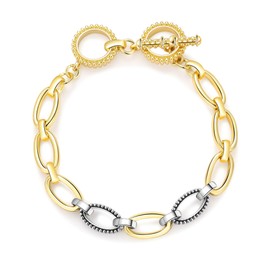 Mytys Link Bracelet Two tone Circles Chain Silver and Gold Wire Cable Bangle Designer Inspired Bracelets for Women (Gold & Silver 4)