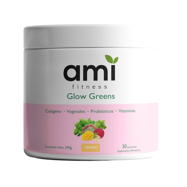 Ami Fitness Glow Greens Polvo Verde con Colágeno- 30ct (Mango)