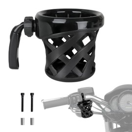 DREAMIZER Motorcycle Handlebar Drink Cup Holder Mount Water Bottle Holder with Mesh Basket Compatible with Harley Touring Road Glide Street Electra Glide Softail XL883 1200 1996-up, Black