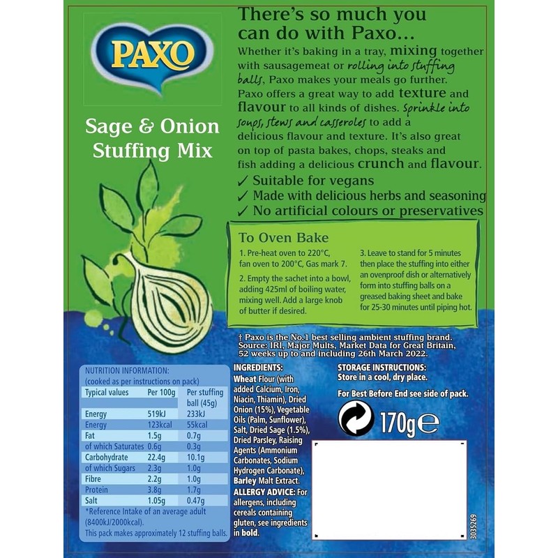 Paxo Sage & Onion Stuffing - 170grams - (6 ounces)