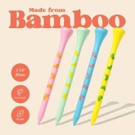 Twigs Golf Tees, Long Bamboo Tees, 100 Count, 3-1/4 inch, Tropical Fruits Colorful Design (All Tropical)