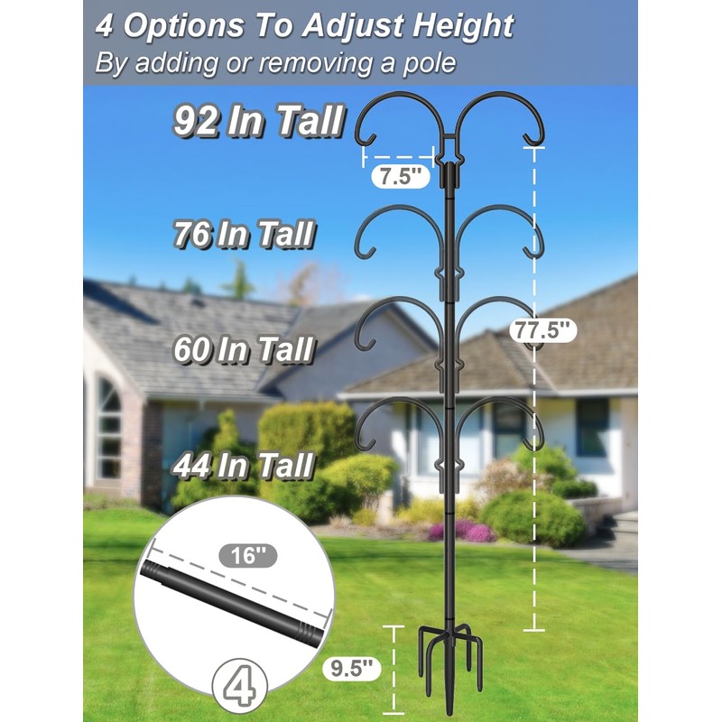 AnBaiMei Outdoor Double Shepherds Hook with 5 Prong Base, 92