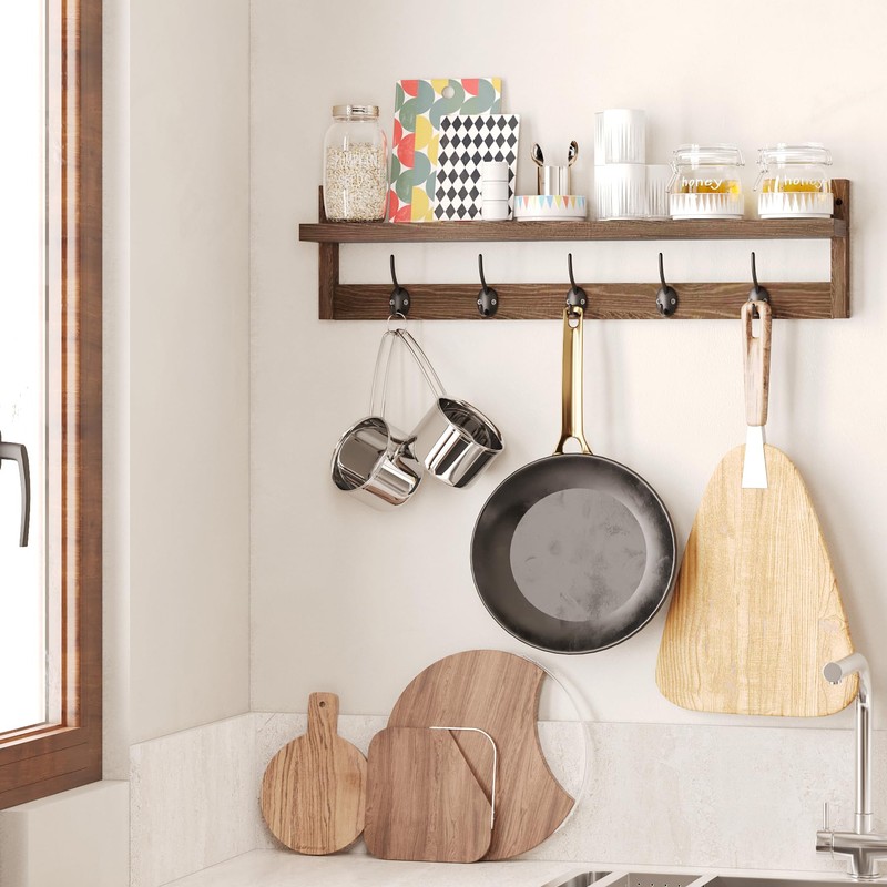 AMBIRD 28.9 Inch Length Shelf with Hooks Entryway Coat Rack