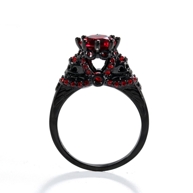 Ringcrown Red 1CT AAA CZ Women's Wedding Ring Black Skull