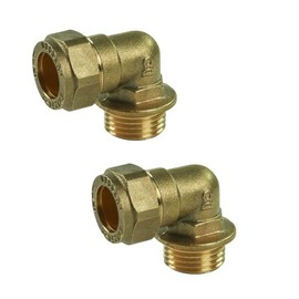 UKDD® 15mm Compression by 1/2" BSP Brass Male Iron Elbow 90 Bend, 15mm x 1/2" Adaptors Bend - WRAS Approved - Pack of 2