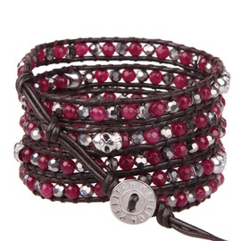 KELITCH Crystal Skull Beaded Bracelets 5 Wrap Bracelets Hand Woven Women Girl Jewelry (Red)
