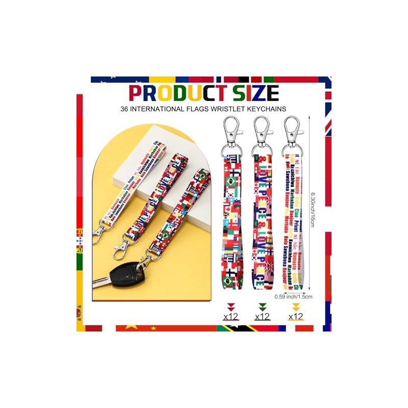 International Flags Lanyard Keychain - 72pcs for Celebrations