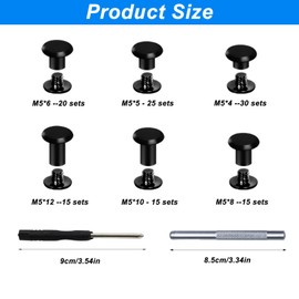 Set of 120 M5 Chicago Book Screws, Chicago Screws, Chicago Binding Screw Rivets Nails, Bookbinding Screws Screw Rivets, Belt Screws for Leather Bags Luggage Connecting Screws (Black)