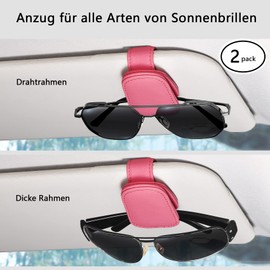 quipuda Pack of 2 Glasses Holders for Car Sun Visor, Genuine Leather Car Visor Accessories, Sunglasses Holder, Magnetic Sunglasses Holder, Ticket Clip (Pink)